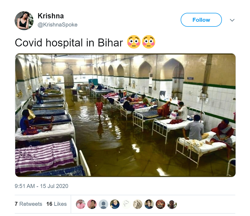 While the viral images are of unrelated incidents, rains in Bihar did cause  flooding in one of its COVID centres.