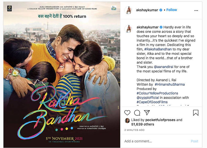 Akshay Kumar announces new film Raksha Bandhan.