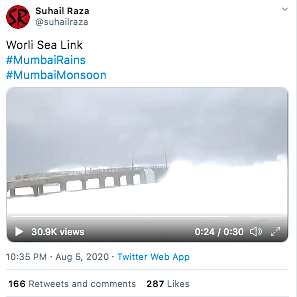 While one video is old and does not show Bandra-Worli sea link, the other video, too, is not related to Mumbai.