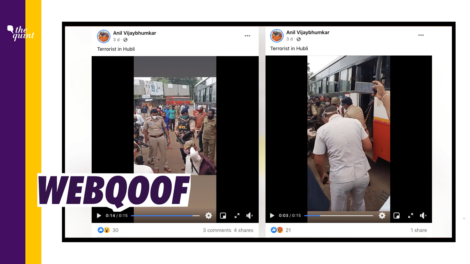 A video of cops surrounding a man at a bus stand is being shared with the claim that it shows terrorists in Hubli.