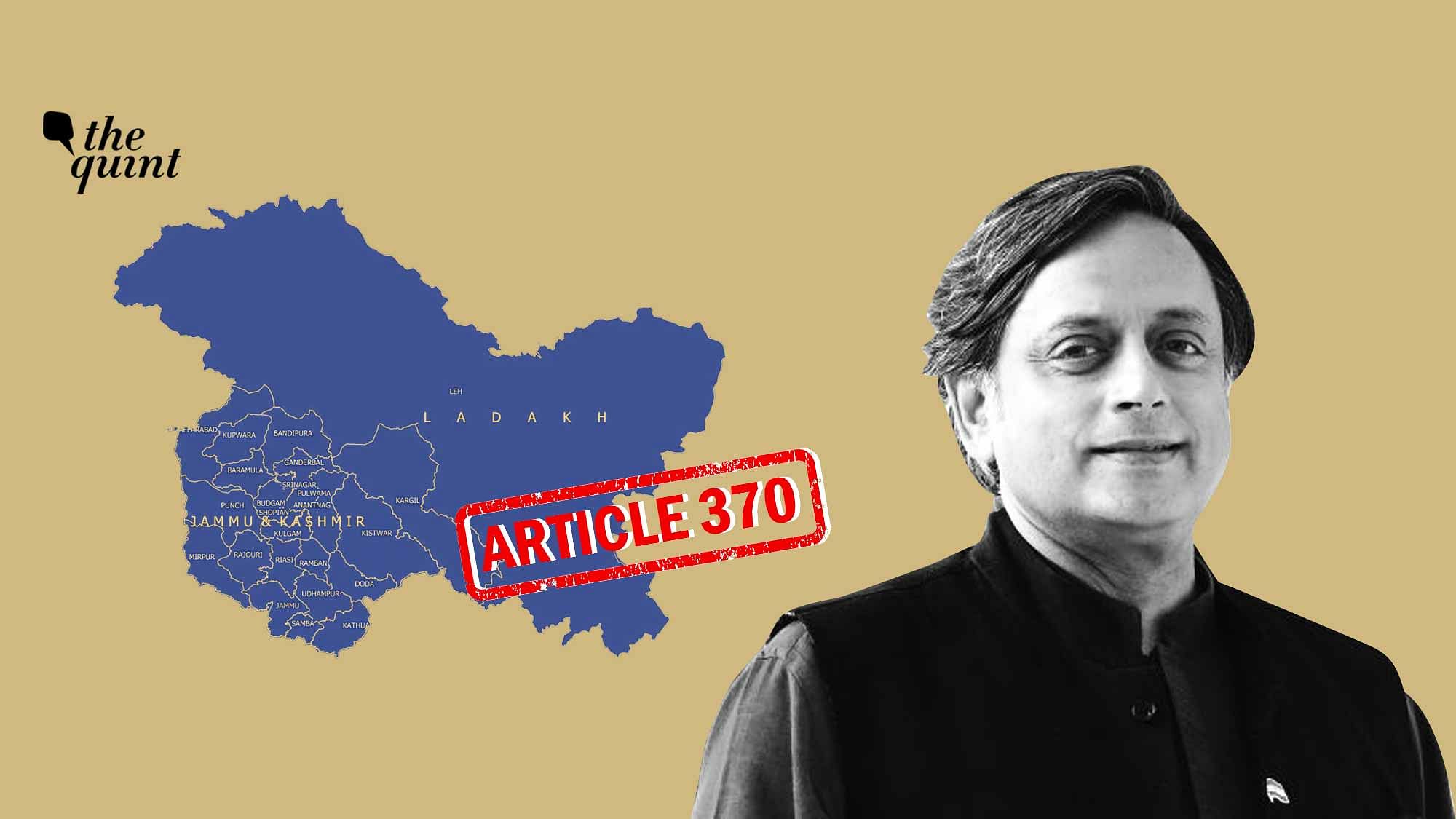 Image of Congress MP Dr Shashi Tharoor and new map of UTs of Jammu and Kashmir, and Ladakh, used for representational purposes.