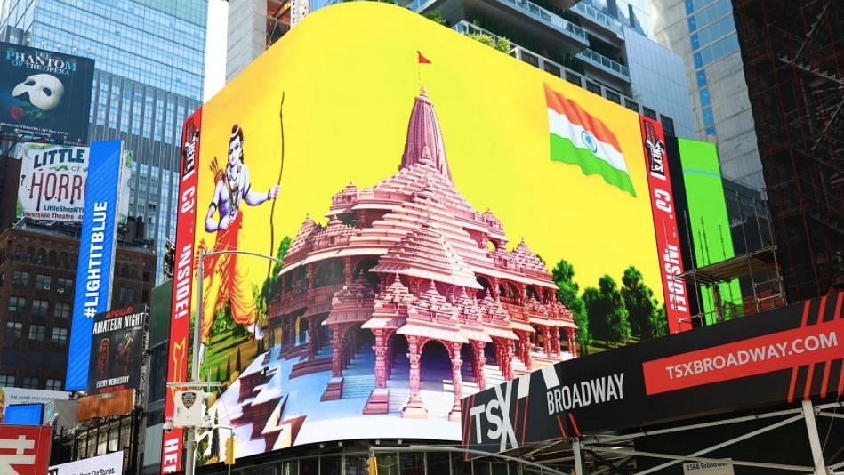 Ram Mandir Visuals Displayed on Billboard at Times Square, NY