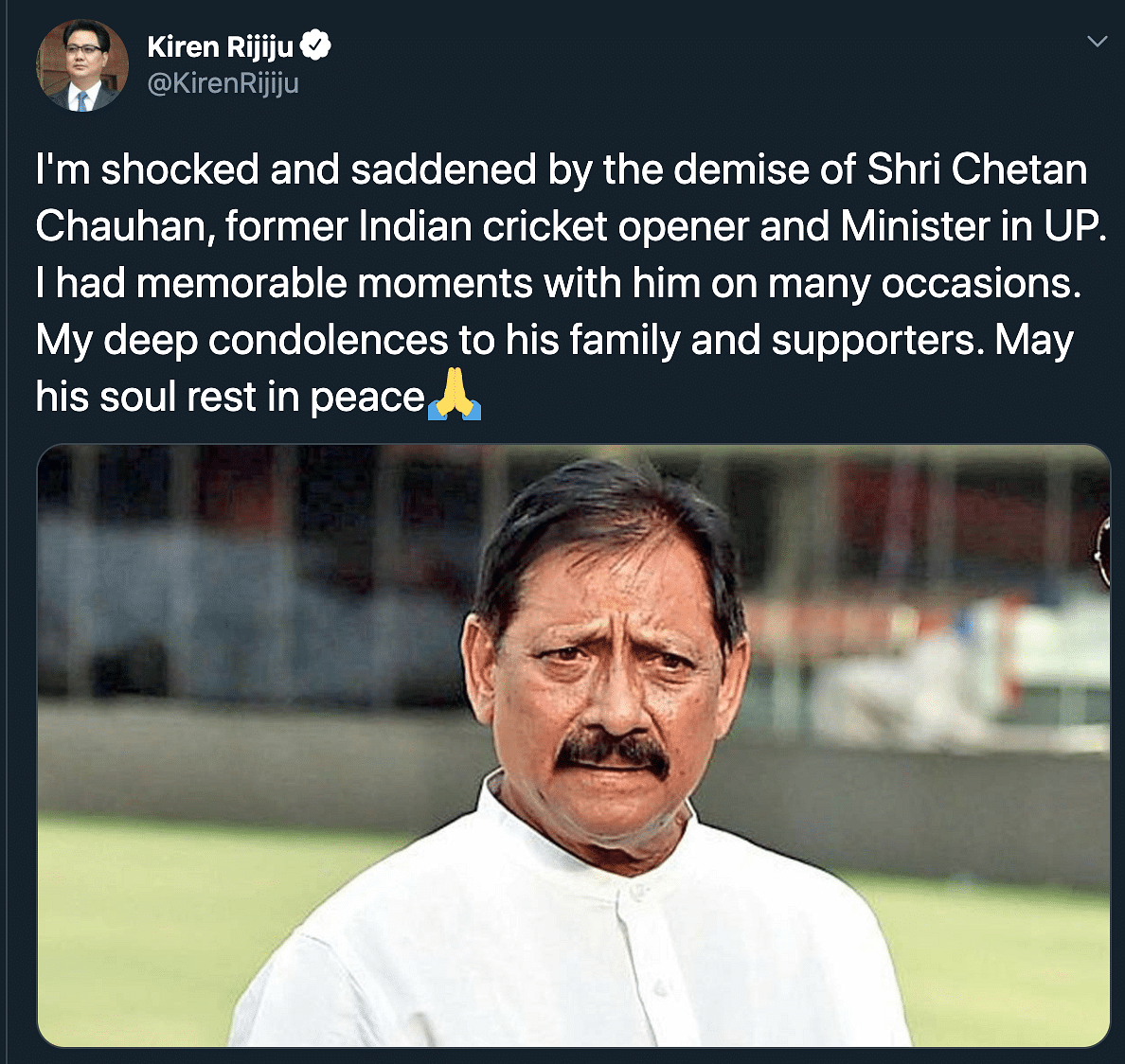 PM Narendra Modi said he was “anguished” by the passing away of former cricketer and UP minister Chetan Chauhan.