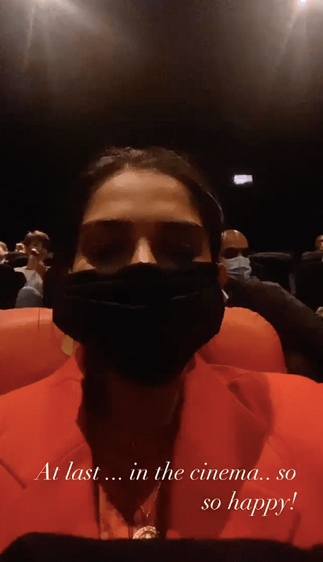 Sonam caught a show of Christopher Nolan's latest film in London. 