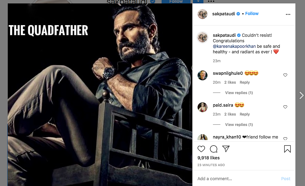 Soha Ali Khan congratulates Saif and Kareena.