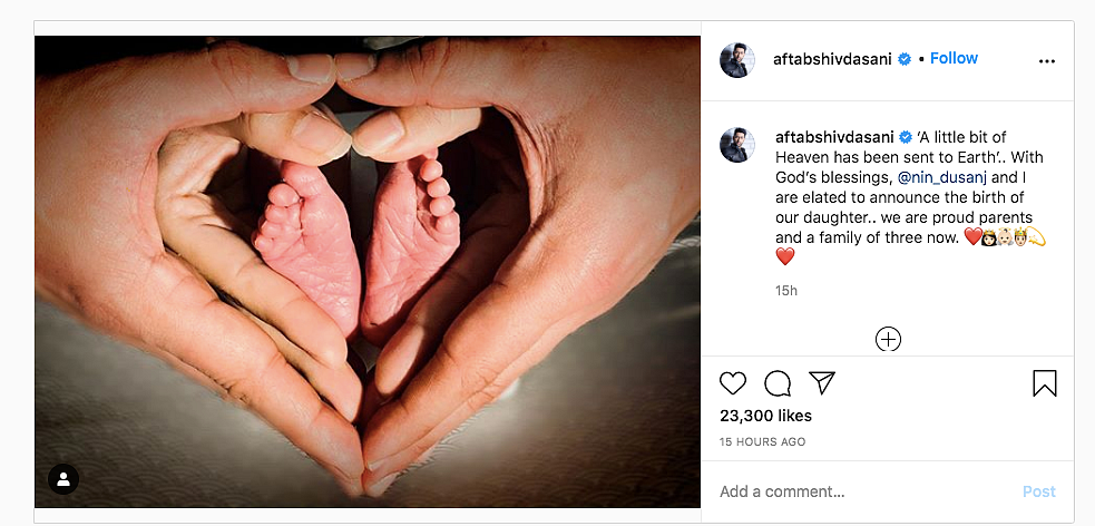 Aftab Shivdasani & Nin Dusanj Become Parents to a Girl