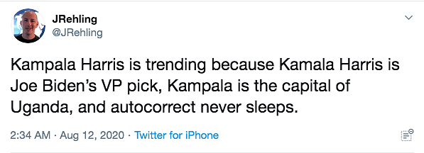 As Kamala Harris was announced to be Joe Biden’s VP pick, ‘Kampala Harris’ trended on American Twitter. 