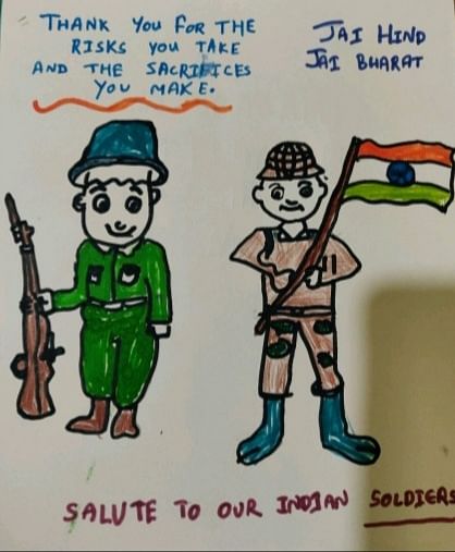 Children from across India draw their sandesh to a soldier.