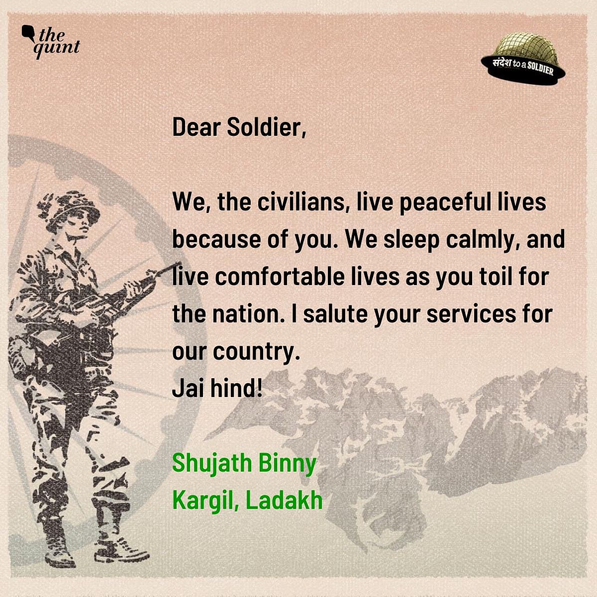 Citizens pen down their sandesh to a soldier, honouring their valour and selflessness.