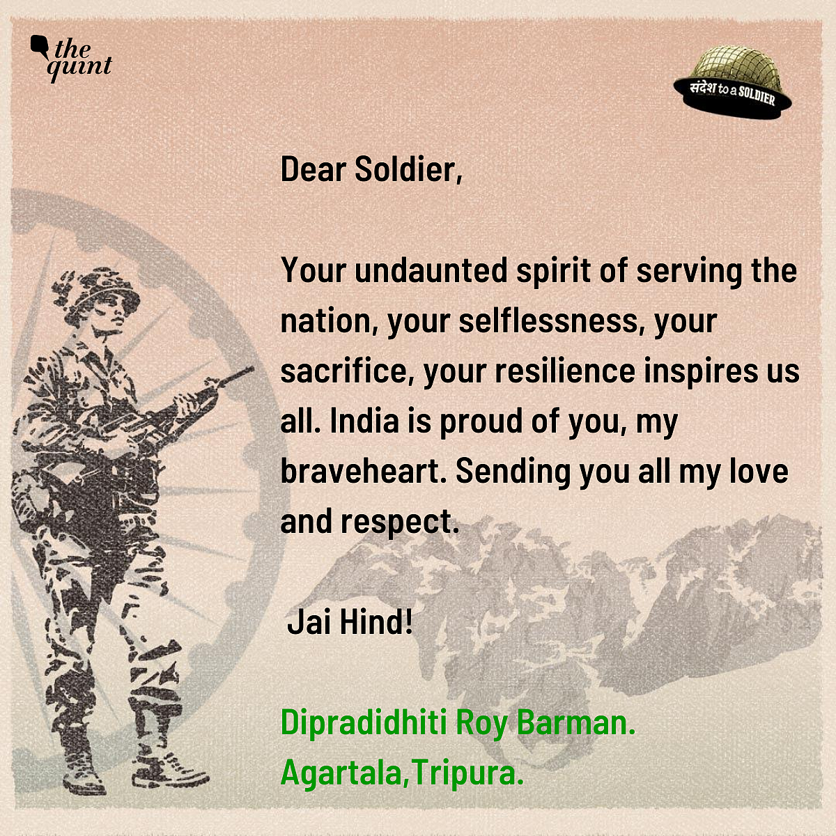 Dipradidhiti Roy Barman from Tripura sends her sandesh to a soldier.