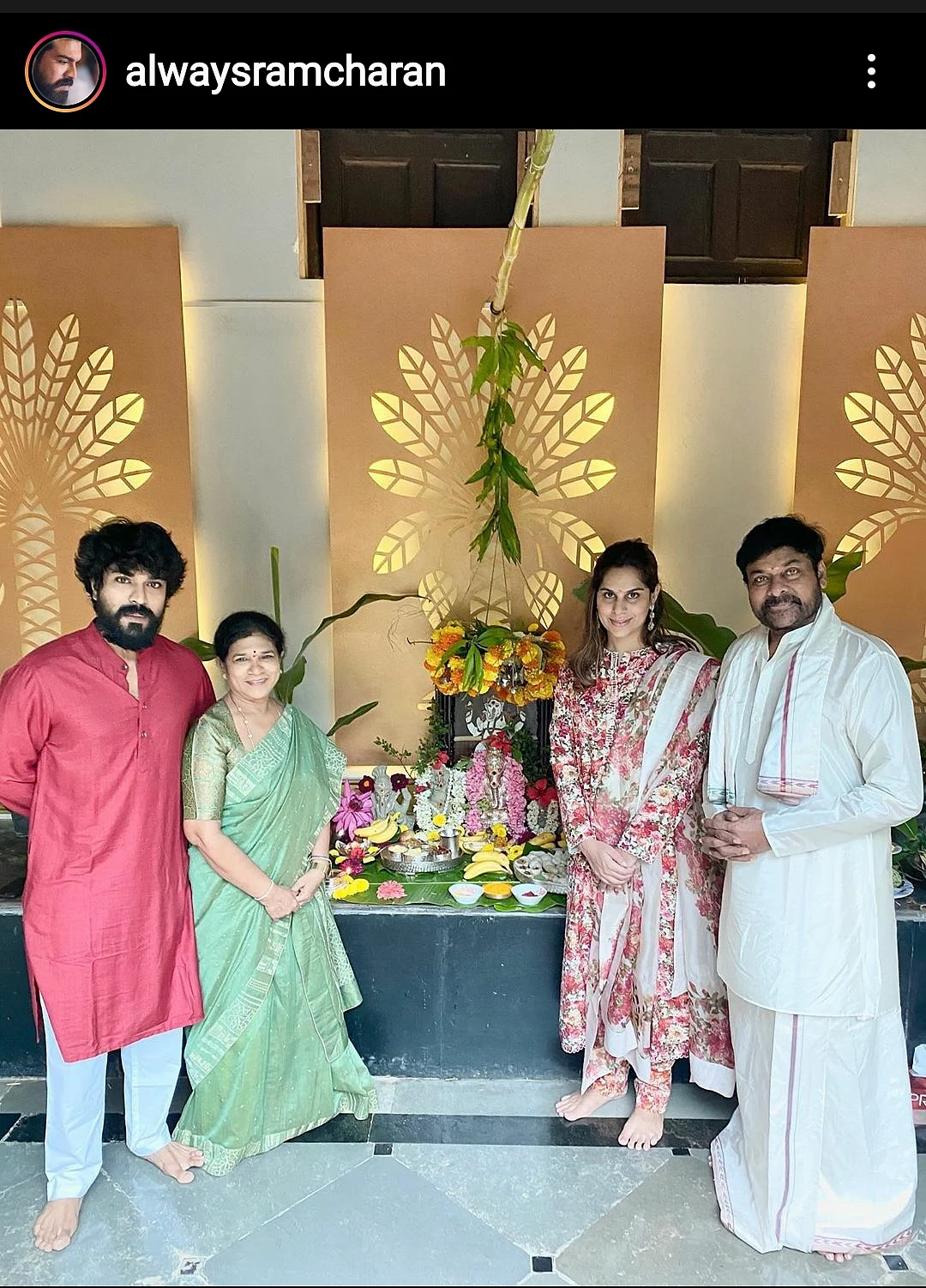 Chiranjeevi with family on his birthday which happens to be on Ganesh Chathurthi.