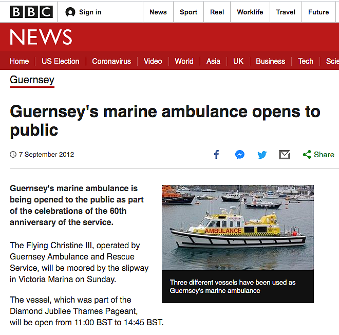 In a 2012 article, same boat ambulance can be seen but is shot from a different angle.