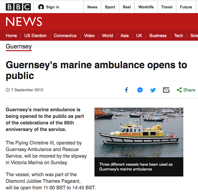 This is an old image and shows a Guernsey marine ambulance.