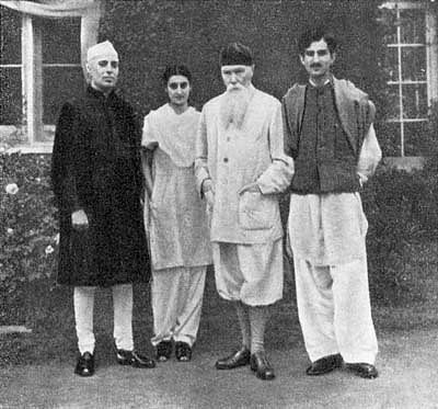 It’s actually a picture of Gandhi with Nehru, Russian painter Nicholas Roerich and Indian diplomat Yunus Khan.