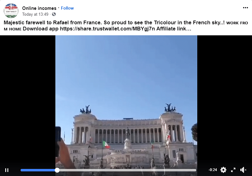 The video is from 2018 and shows Italy celebrating its Republic Day and not France’s farewell to Rafale.