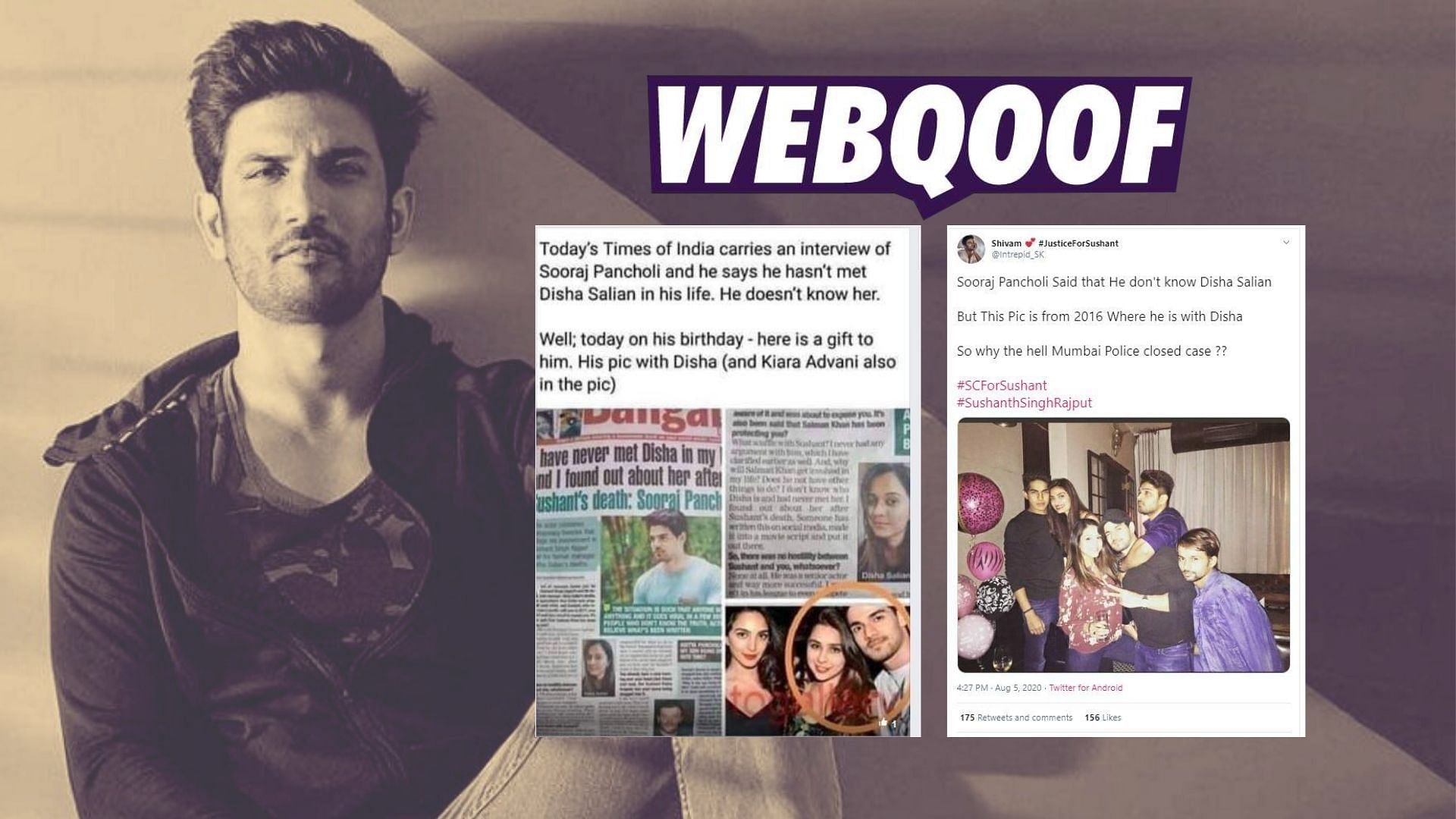 After Sooraj Pancholi clarified that “he had never met Disha Salian” several images claiming that he was photographed with Disha, Sushant’s ex-manger, started doing the rounds on social media.