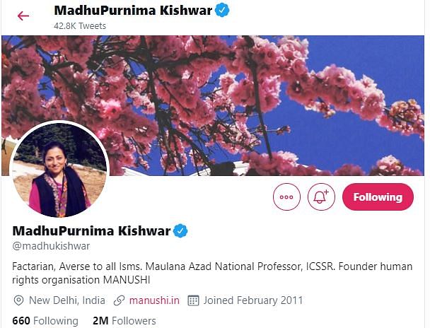 Madhu Kishwar, who made headlines for her misogynistic remarks on Rhea, has a history of sharing misinformation.