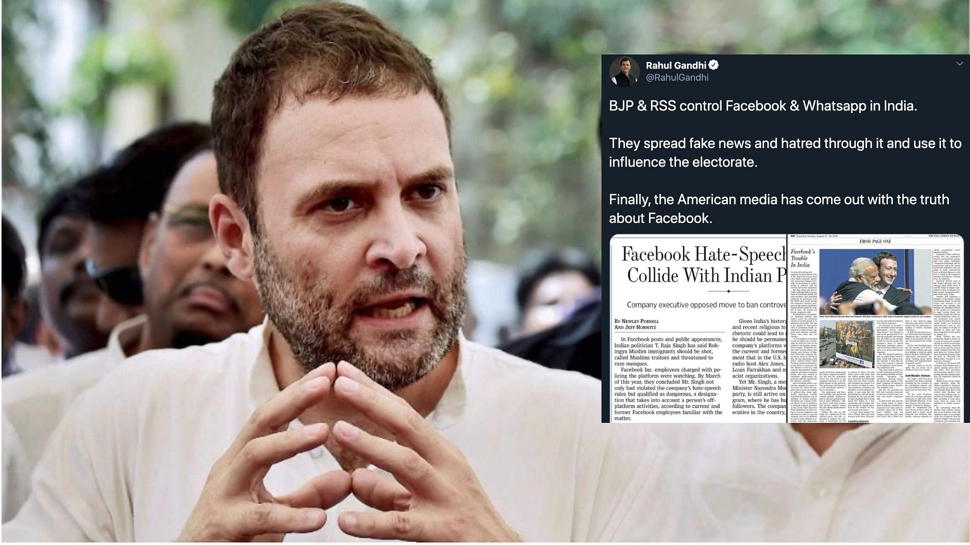 Gandhi posted in response to a Wall Street Journal report, ‘FB Hate-Speech Rules Collide With Indian Politics’.