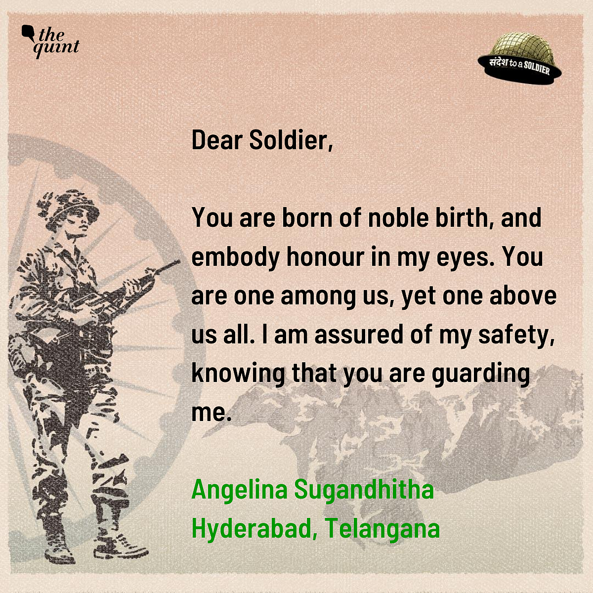 Angelina Sungadhitha from Telangana sends her sandesh to a soldier.