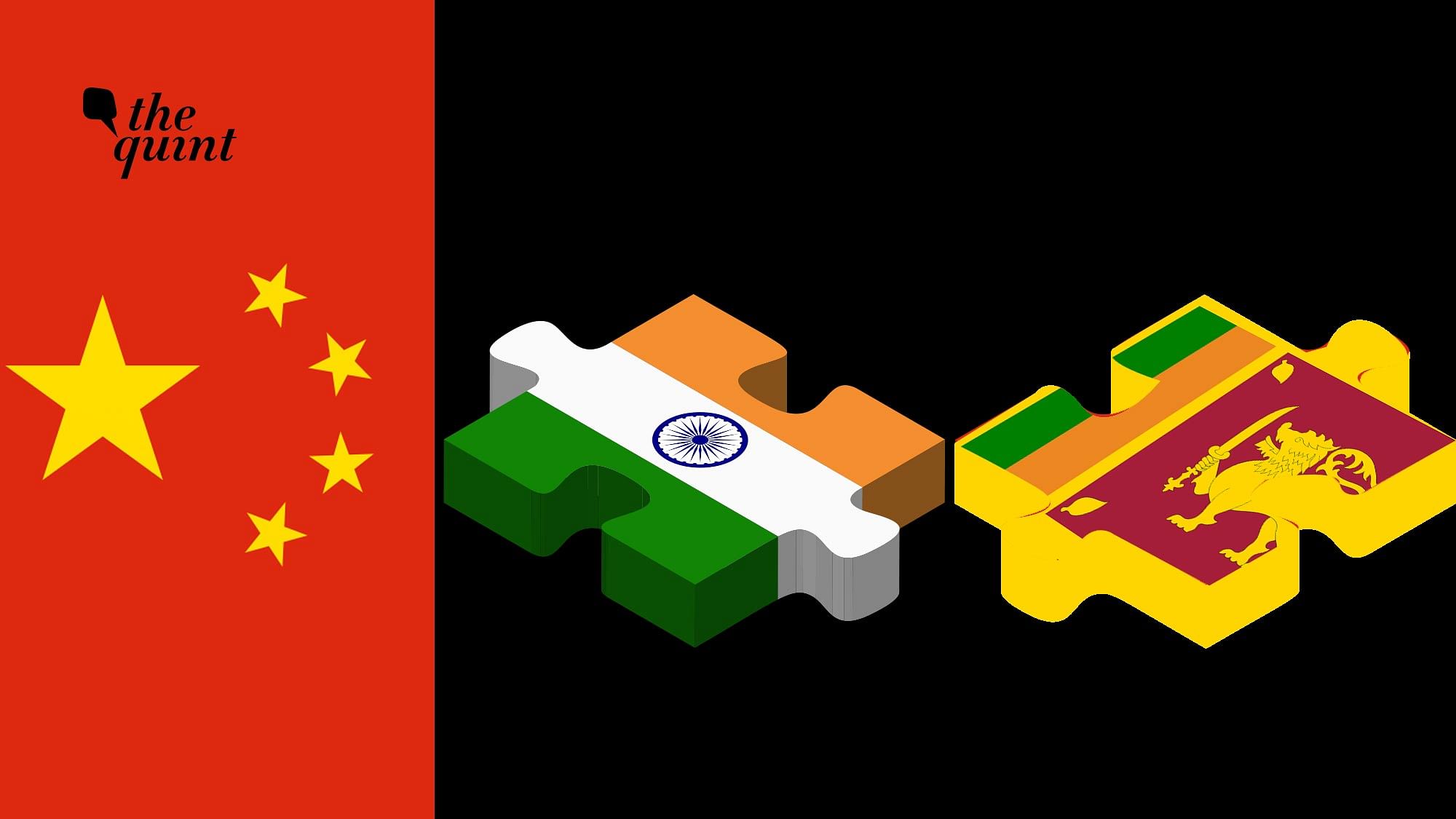 Image of Chinese flag (L), Indian flag and Sri Lankan flag (R) used for representational purposes.