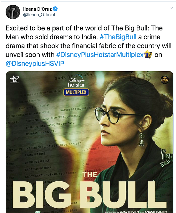 Ileana D’Cruz in a poster from The Big Bull.