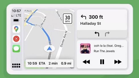 Screenshot of Google Maps on Apple’s CarPlay interface.