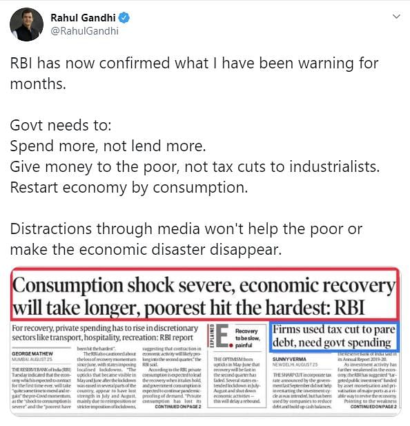 Rahul Gandhi has suggested that the government now needs to “spend more, not lend more”.