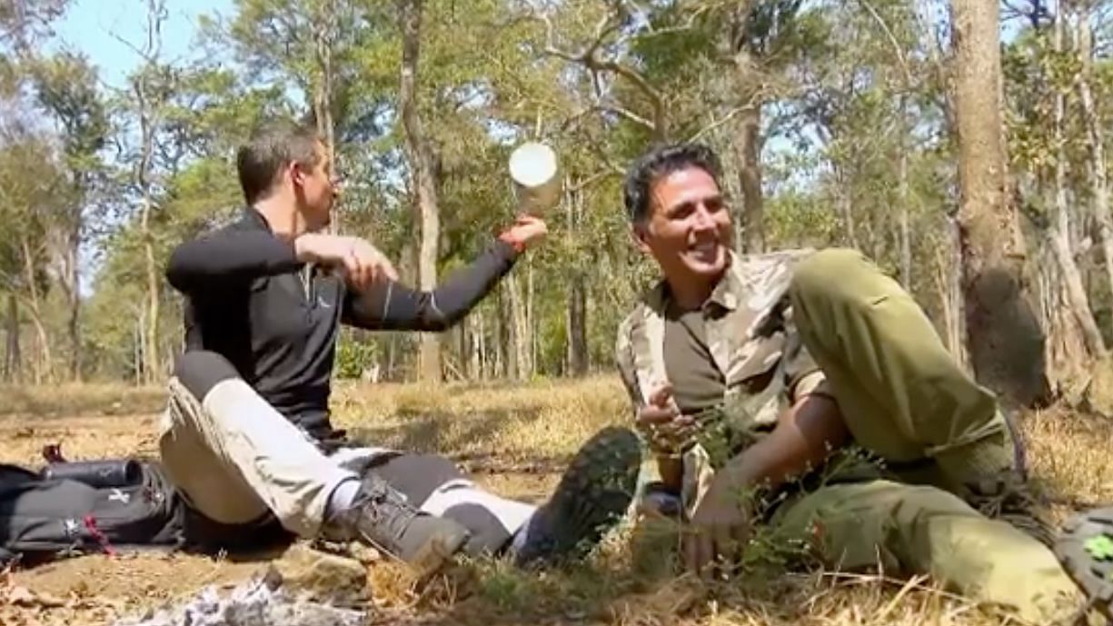 Akshay Kumar and Bear Grylls on the sets of Into The Wild. 