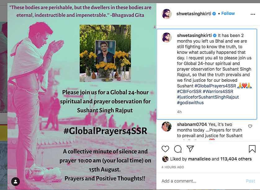Shweta Singh Kirti's post for her brother.