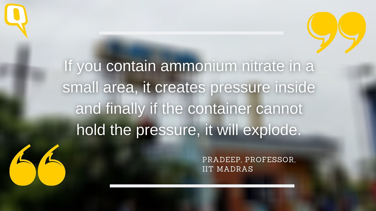 Nearly 740 tonnes of the explosive chemical, ammonium nitrate has been stored over 20 kms from Chennai, since 2015.