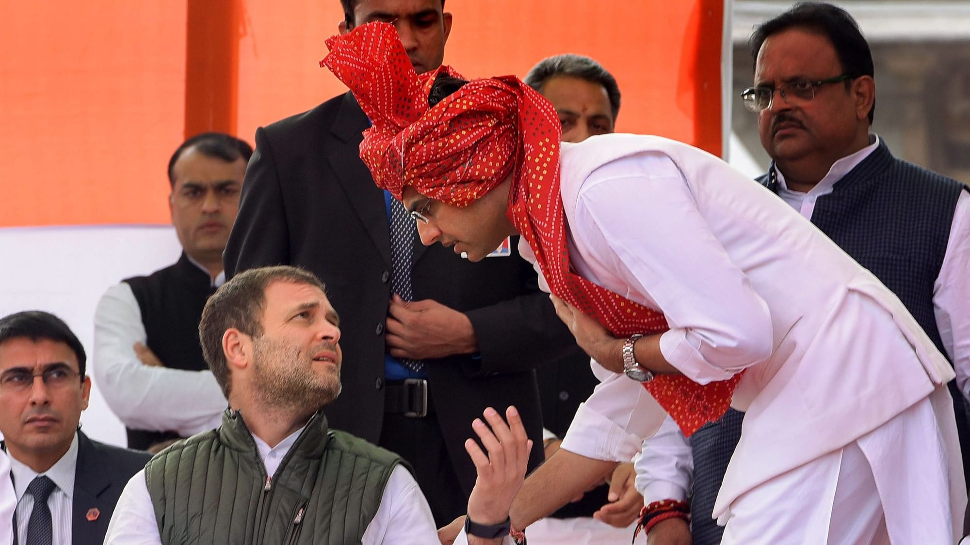 File photo of Congress President Rahul Gandhi talking to former Rajasthan Deputy Chief Minister Sachin Pilot.
