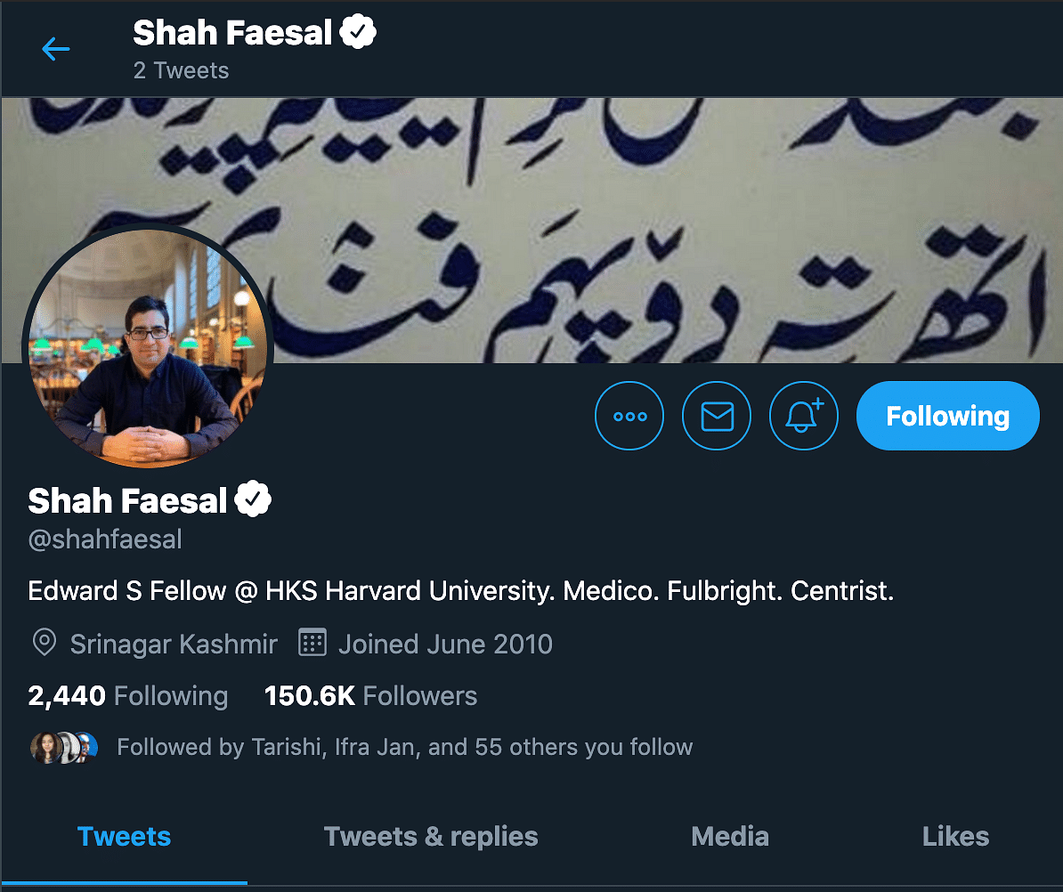 Shah Faesal announced his decision to quit politics on Monday, and deleted his previous tweets from his handle. 