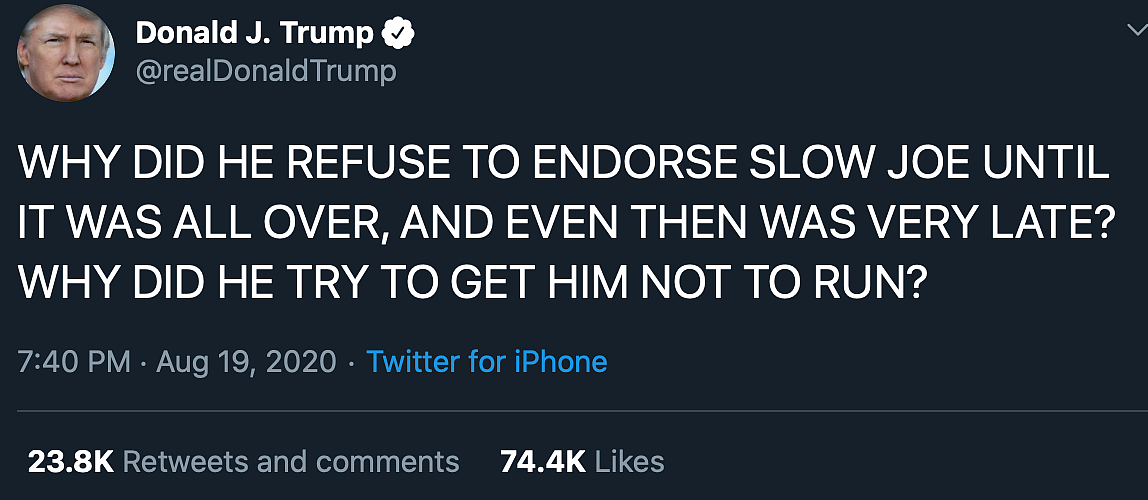 Donald Trump has nicknamed Joe Biden 'Slow Joe' in order to discredit his rival.
