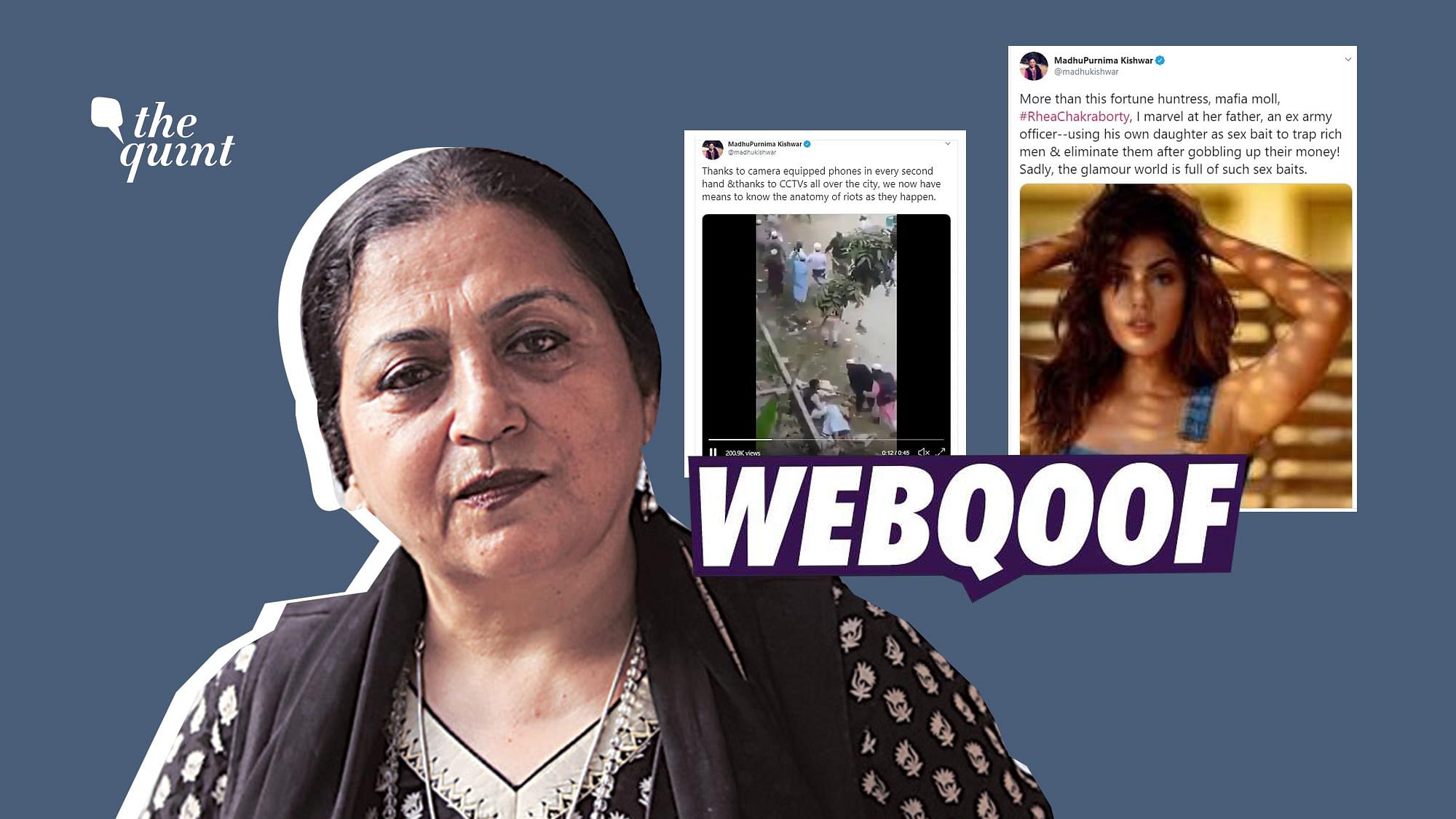 Madhu Kishwar, who made headlines for her misogynistic remarks against Rhea, has a history of sharing misinformation.