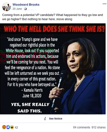 Fact Check Us Vp Candidate Kamala Harris Threatens Trump Supporters Viral Quote Is Made Up