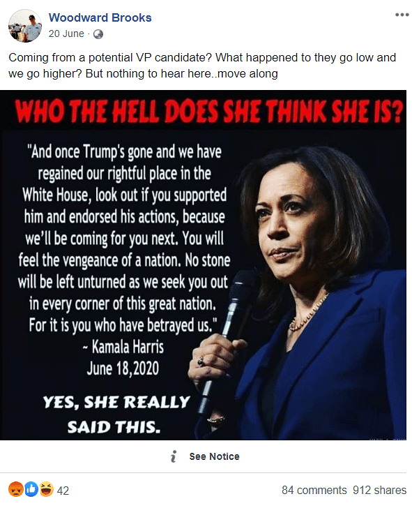 Fact-Check: US VP Candidate Kamala Harris Threatens Trump Supporters? Viral  Quote is Made Up!