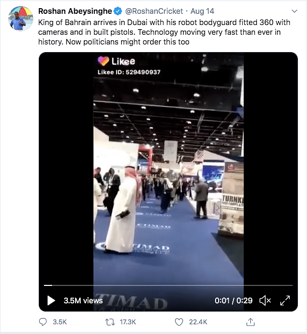 Many people shared this video claiming that it shows the King of Bahrain arriving in Dubai with his robot bodyguard.