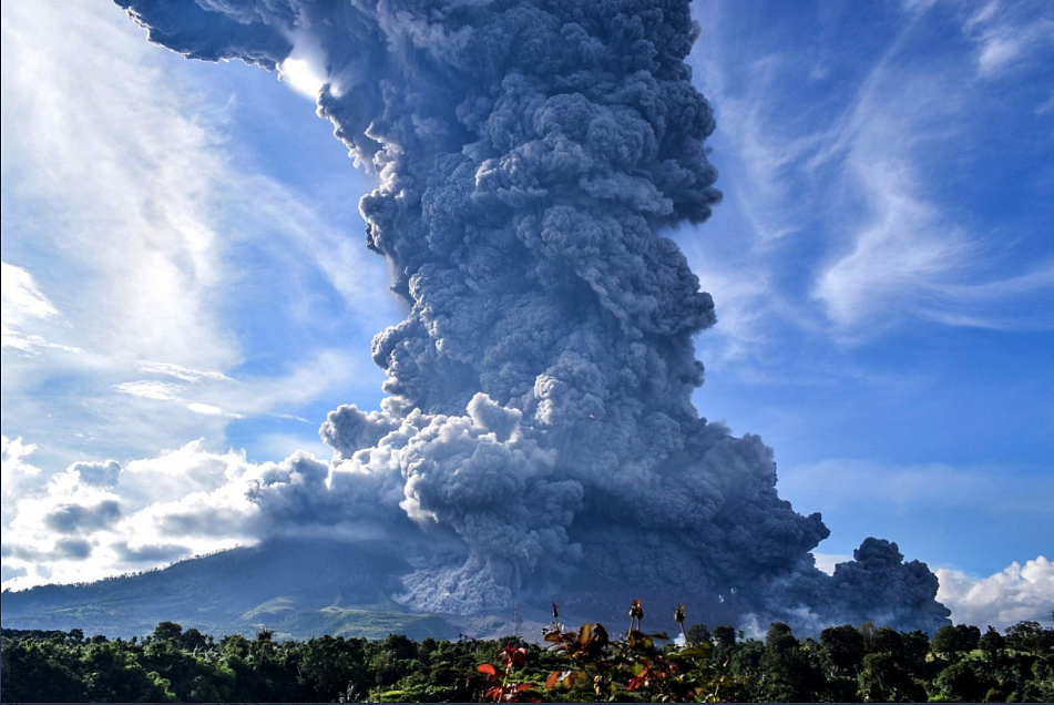 The ash reportedly rose from the peak of the 2,460-metre (8,071-ft) mountain in Karo, North Sumatra.