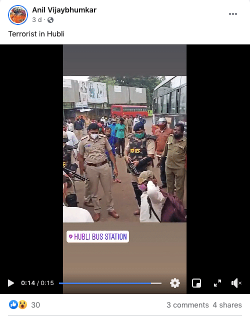 A video of cops surrounding a man at a bus stand is being shared with the claim that it shows terrorists in Hubli.