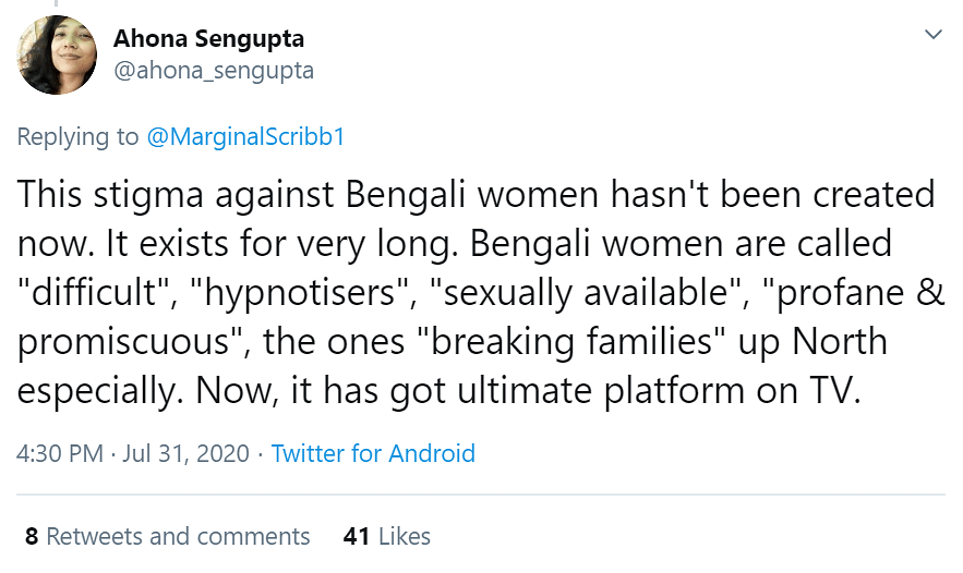 Post Chakraborty’s FIR, Twitter saw an outpour of misogynist and stereotypical tweets against Bengali women.