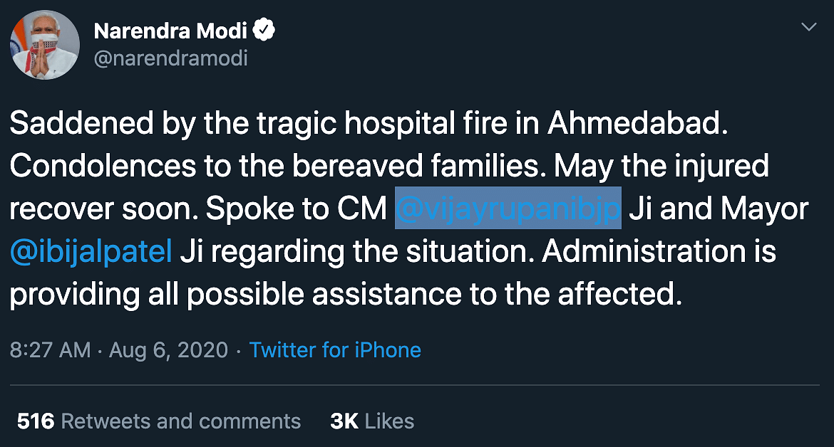 Prime Minister Narendra Modi posted on Twitter, saying he was “saddened” by the incident. 