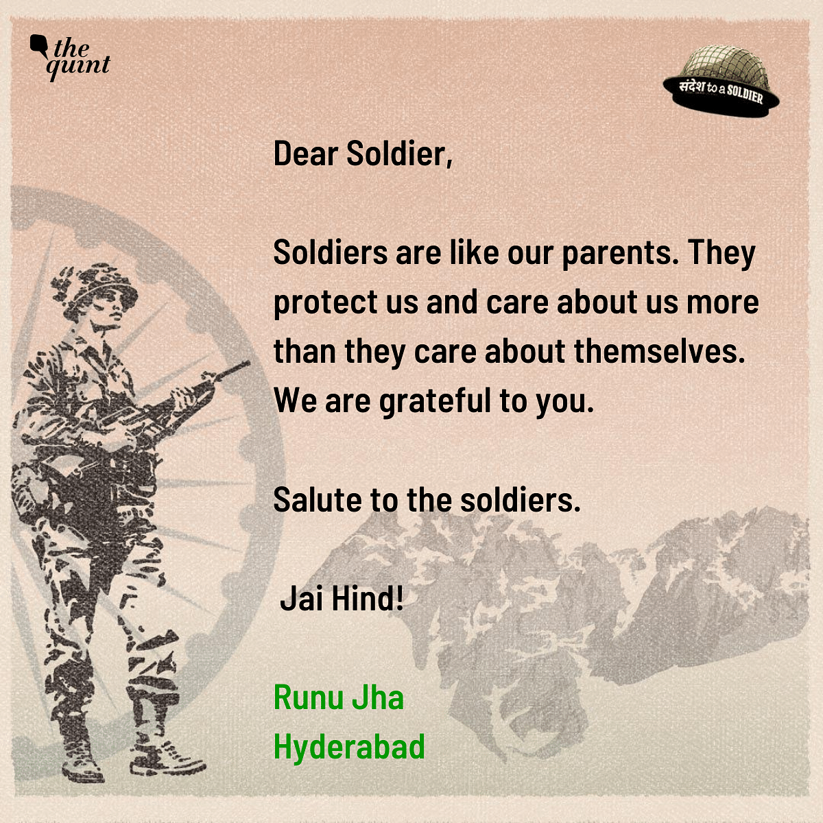 Souraja from West Bengal, pens down how for soldiers whom they have never met, she prays to God to protect them.