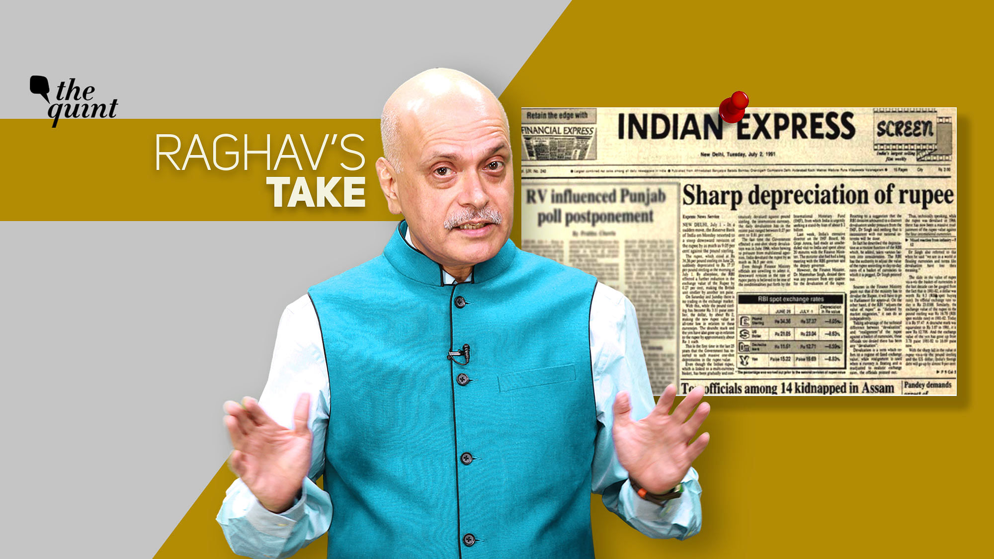 Image of The Quint’s Founder-Editor Raghav Bahl, and an archival newspaper clipping from the 1991 economic crisis, used for representational purposes.