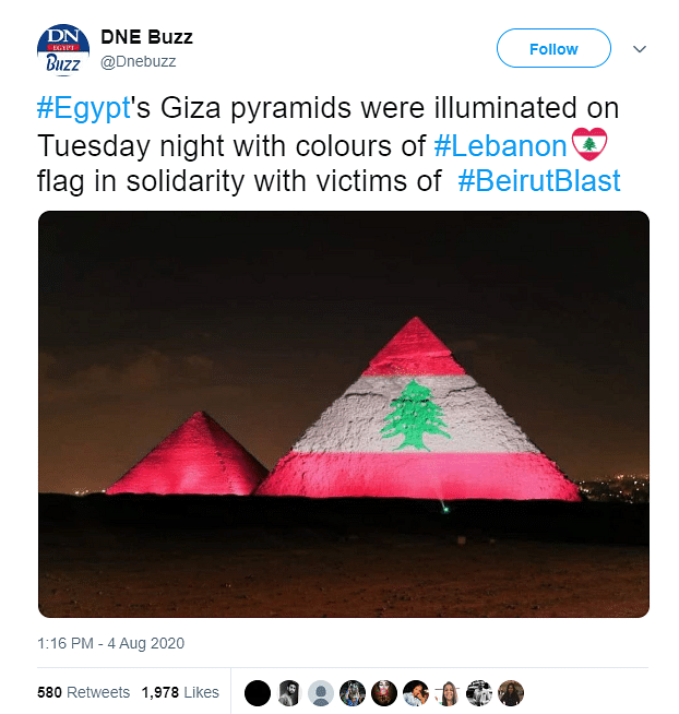 Egypt’s Ministry of Tourism and Antiquities has denied that the Giza Pyramids were lit to show support to Lebanon.