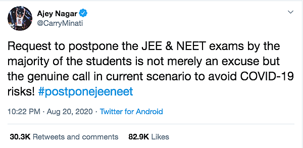 Bhuvan Bam, CarryMinati Support Demands for Postponing JEE, NEET