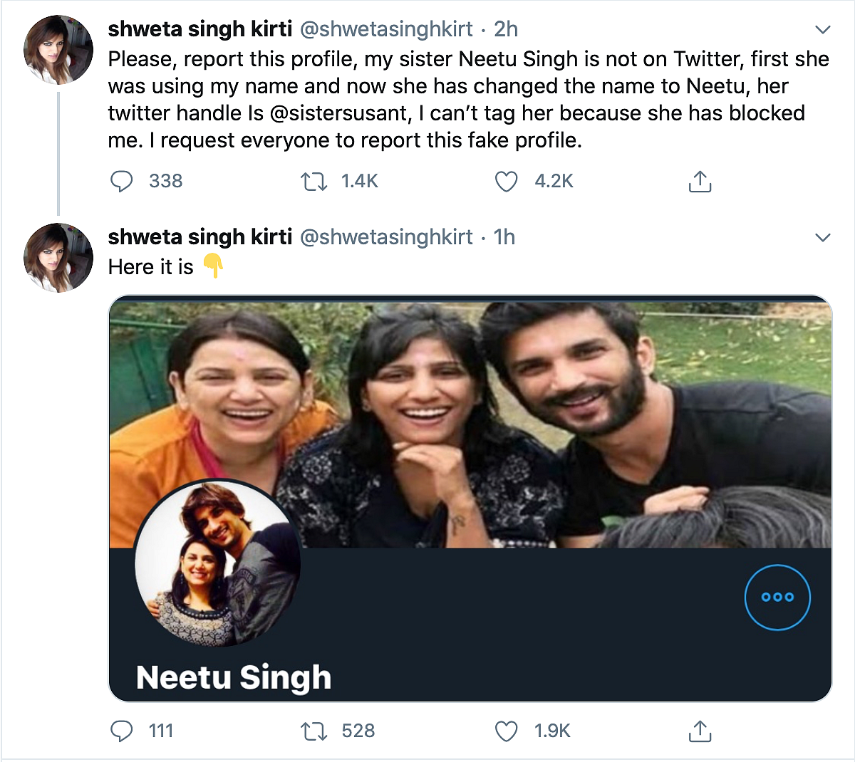 Fake Twitter Handles of Sushant Singh’s Sister and Father Emerge