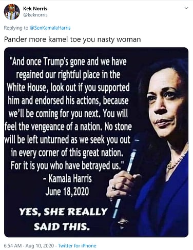 Fact Check Us Vp Candidate Kamala Harris Threatens Trump Supporters Viral Quote Is Made Up