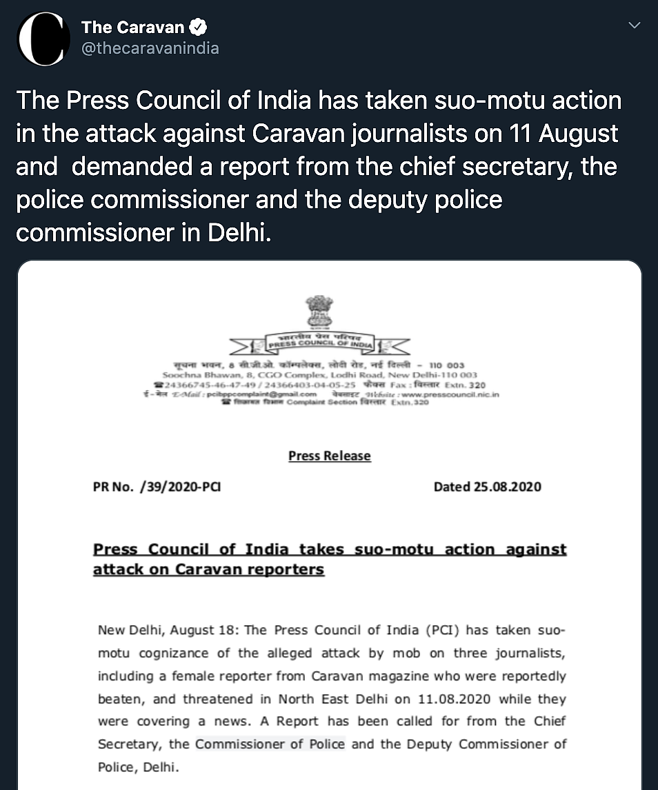 PCI Takes Cognisance of Attack on Caravan Journos, Seeks Report