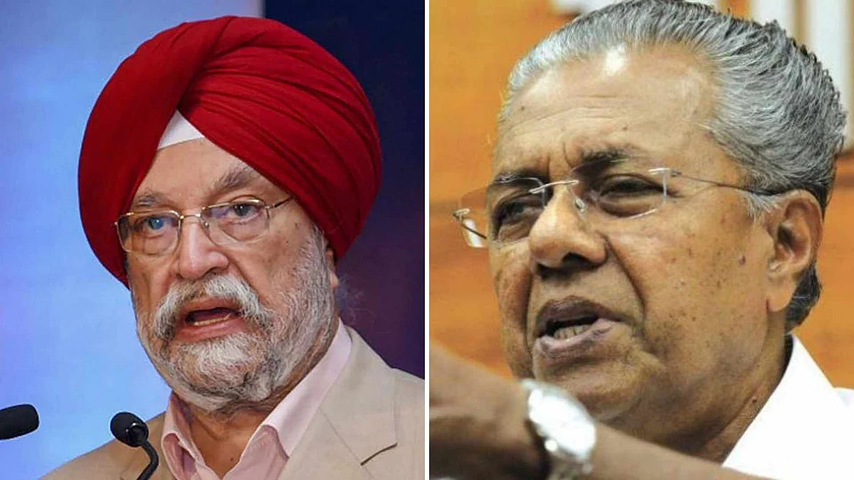Civil Aviation Minister Hardeep Singh Puri and Kerala CM Pinarayi Vijayan. 
