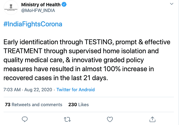 India Meets 1 Mn COVID-19 Tests in a Day Target: Health Ministry